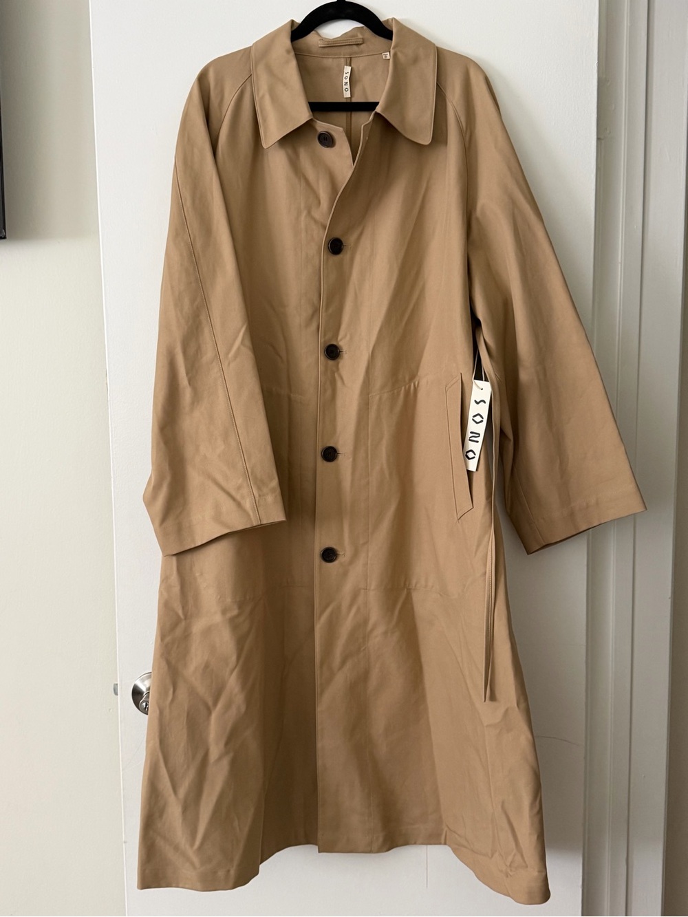 NWT SONO London Organic Cotton Cat Coat Trench Jacket Tan Beige - Size L